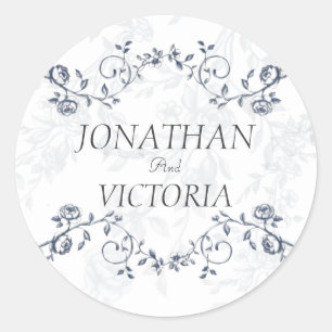 Dusty Blue Vintage Floral Wedding Envelope Sticker