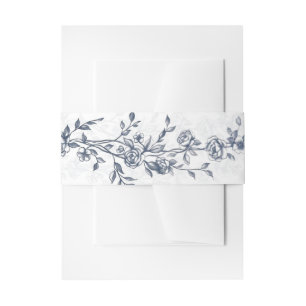 Dusty Blue Vintage Floral Wedding Suite Belly Band Invitation Belly Band