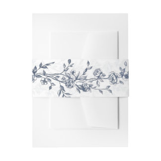 Dusty Blue Vintage Floral Wedding Suite Belly Band Invitation Belly Band