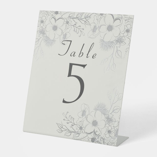 Dusty Blue Vintage Floral Wedding Table Number Pedestal Sign (Front)