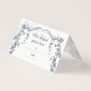 Dusty Blue Vintage Floral Wedding Tent Place Cards