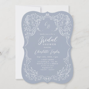 Dusty Blue Vintage Flourish Bridal Shower  Invitation