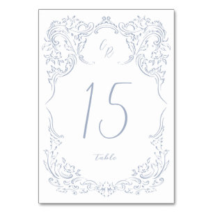 Dusty Blue Vintage Flourish Monogram Wedding Table Number