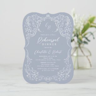 Dusty Blue Vintage Flourish Rehearsal Dinner Invitation