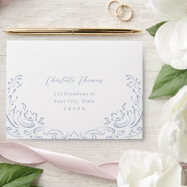 Dusty Blue Vintage Flourish RSVP Envelope (Wedding)