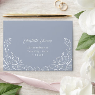 Dusty Blue Vintage Flourish RSVP Envelope