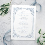 Dusty Blue Vintage Frame Elegant Script Wedding Menu<br><div class="desc">Elegant vintage ornamental frame border design with stylish script in dusty blue colour,  simple and classic,  great wedding menus for modern classic wedding,  romantic vintage wedding,  and formal traditional wedding. 
See all the matching pieces in collection.</div>