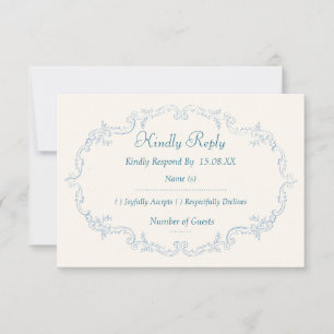 Dusty Blue Vintage French Toile Wedding RSVP Cards