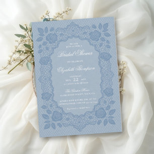 Dusty Blue Vintage Lace Rose Bridal Shower Invitation