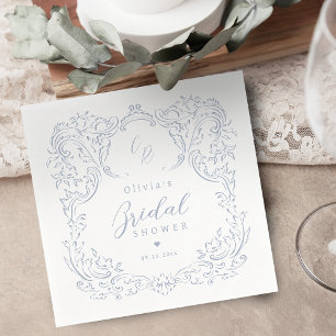 Dusty Blue Vintage Monogram bridal shower party Napkin