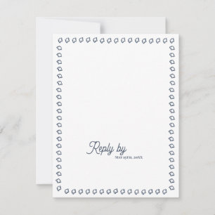 Dusty Blue Vintage Monogram QR Code Wedding RSVP C Card