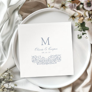 Dusty Blue Vintage Ornate Classic Monogram Wedding Napkin