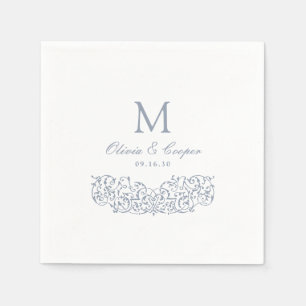 Dusty Blue Vintage Ornate Classic Monogram Wedding Napkin