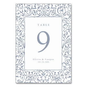 Dusty Blue Vintage Ornate Frame Classic Wedding Table Number