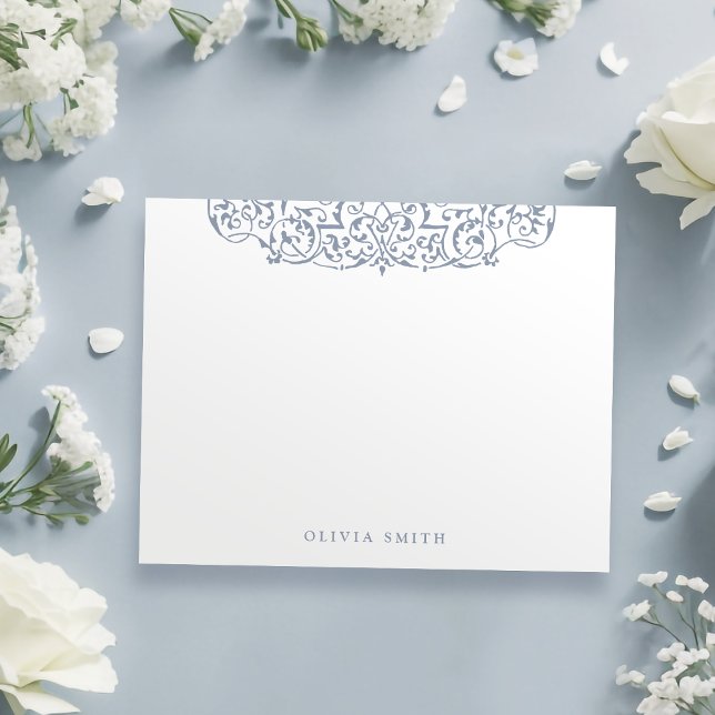 Dusty Blue Vintage Ornate Personalised Stationery Card (Dusty Blue Vintage Ornate Personalized Stationery Note Card)