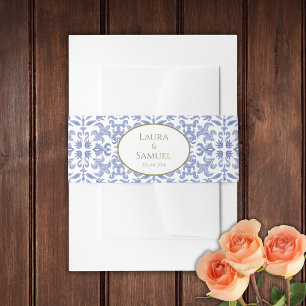 Dusty Blue Vintage Pattern Invitation Belly Band