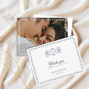 Dusty Blue Vintage Photo Wedding Thank You Postcard
