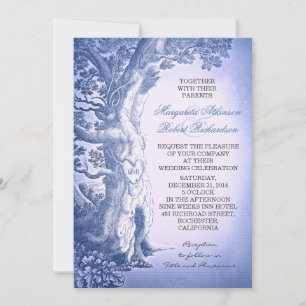 Dusty Blue Vintage Rustic Love Tree Wedding Invitation