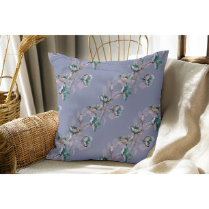 Dusty Blue Vintage Watercolor Blue Flower Stripes Cushion
