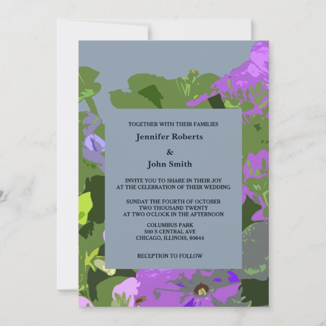 Dusty Blue Violet Floral Abstract Elegant Wedding Invitation (Front)