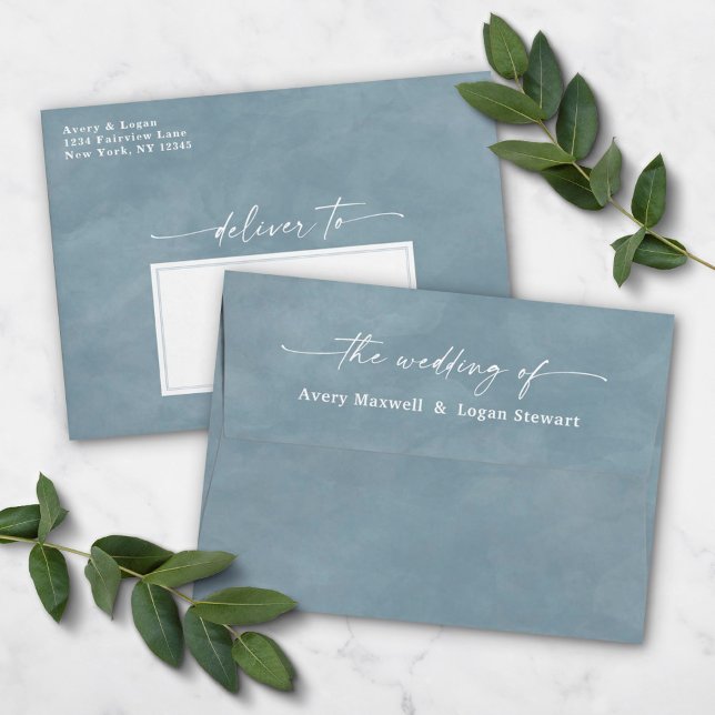 Dusty Blue Watercolor A7 5x7 Wedding Invitation Envelope (Creator Uploaded)
