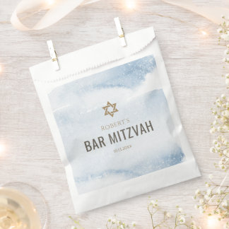 Dusty Blue Watercolor Bar Mitzvah Favour Bags