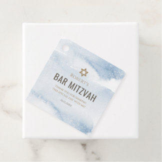 Dusty Blue Watercolor Bar Mitzvah Favour Tag