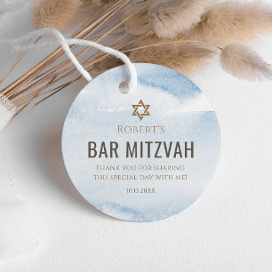 Dusty Blue Watercolor Bar Mitzvah Favour Tag