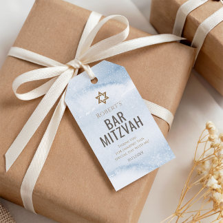 Dusty Blue Watercolor Bar Mitzvah Favour Tag