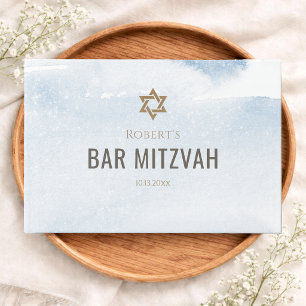 Dusty Blue Watercolor Bar Mitzvah Guest Book