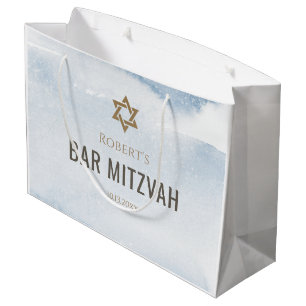 Dusty Blue Watercolor Bar Mitzvah Large Gift Bag