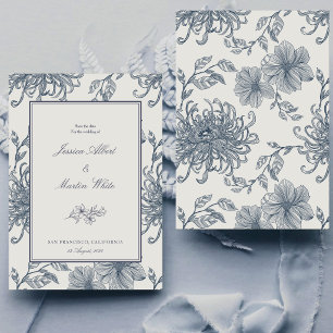 Dusty Blue Watercolor Boho Floral Wedding Photo Save The Date