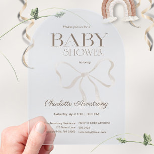 Dusty Blue Watercolor Bow Baby Shower Acrylic Invitations