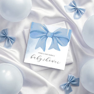 Dusty Blue Watercolor Bow Baby Shower Napkin