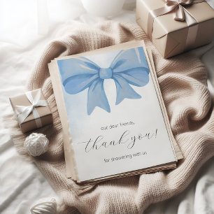 Dusty Blue Watercolor Bow Baby Shower Thank You Card