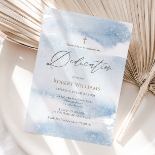 Dusty Blue Watercolor Boy Dedication Invitation