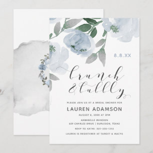 Dusty Blue Watercolor Bridal Brunch Bubbly Shower Invitation