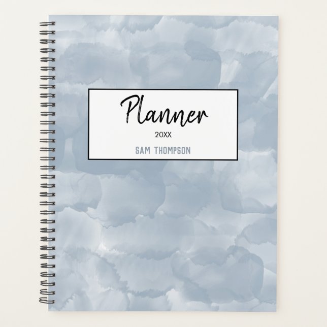 Dusty Blue Watercolor Brush Strokes  Planner (Front)