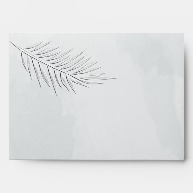 Dusty blue watercolor embossed look palm envelope (Front)