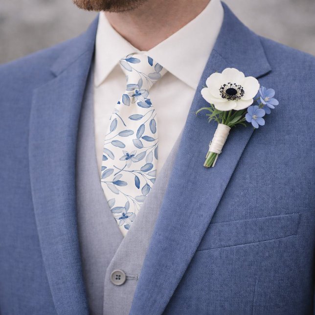 Dusty Blue Watercolor Eucalyptus Floral Tie (Creator Uploaded)