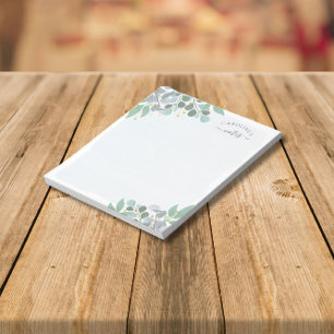 Dusty Blue Watercolor Eucalyptus Gold Dots Notepad