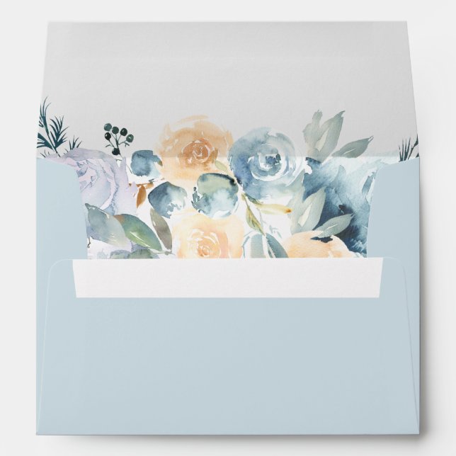 Dusty Blue Watercolor Floral 5x7 Envelope (Back (Bottom))