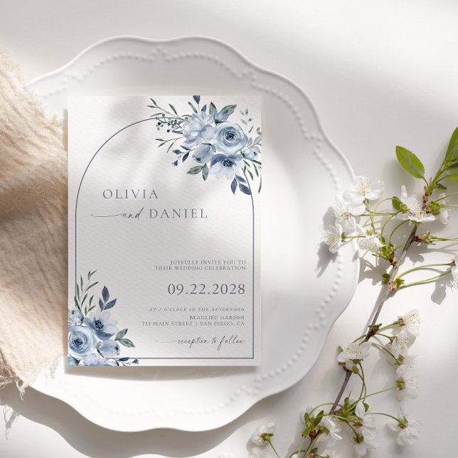 Dusty Blue Watercolor Floral Arch Wedding  Invitation (Creator Uploaded)