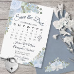 Dusty Blue Watercolor Floral Boho Wedding Calendar Save The Date<br><div class="desc">This beautiful wedding Save the Date card features a rustic boho chic floral design with your wedding day marked with a heart on a calendar surrounded by hand painted watercolor roses and blossoms in shades of dusty blue. Elegant, stylish, and chic, this card is a great way to let your...</div>
