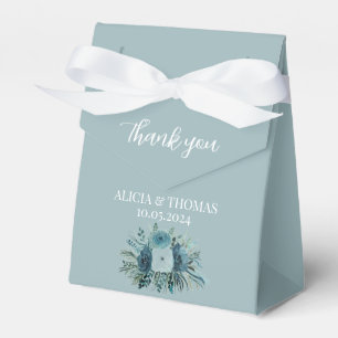 Dusty Blue Watercolor Floral Botanical Wedding  Favour Box