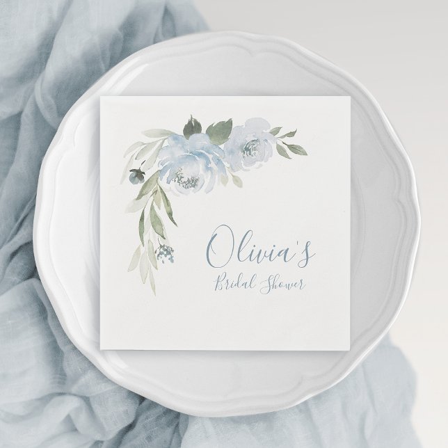 Dusty blue watercolor floral bridal shower napkin (Dusty blue watercolor floral bridal shower napkins)