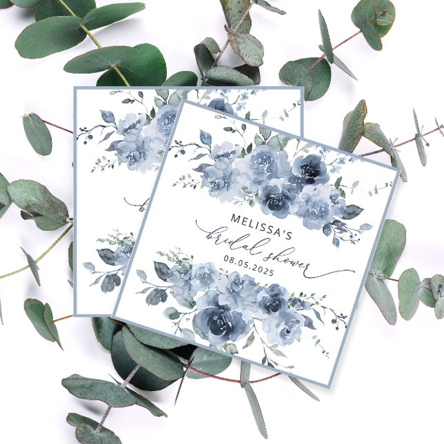 Dusty Blue Watercolor Floral Bridal Shower Napkins (Creator Uploaded)