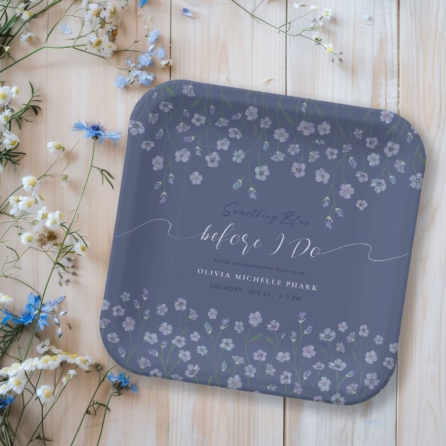 Dusty Blue Watercolor floral Bridal Shower  Paper Plate (Creator Uploaded)