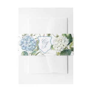 Dusty Blue Watercolor Floral Crest Belly Band Invitation Belly Band