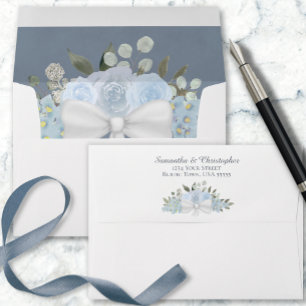 Dusty Blue Watercolor Floral Elegant Boho Wedding Envelope